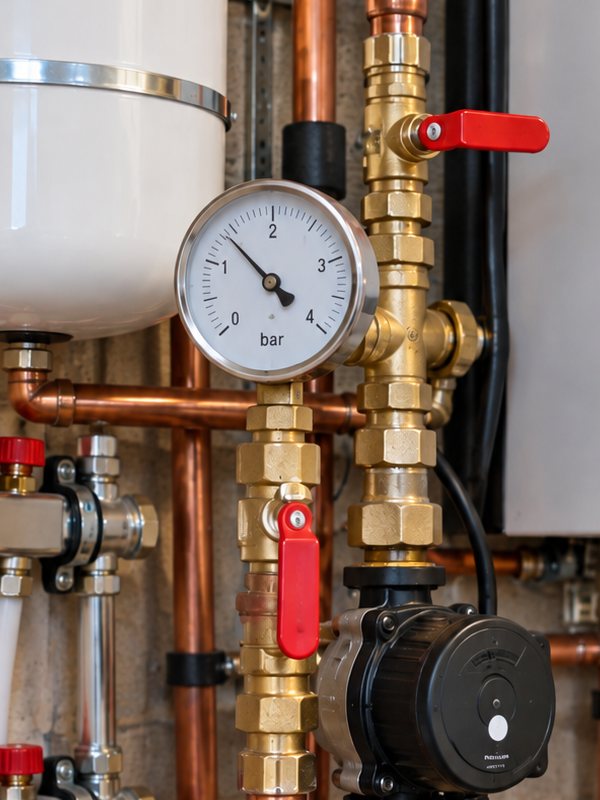 A stamped photo of a boiler installation in the PicAnchor camera: Eastbrook Plumbing Ltd, 09:17 GMT+1, Tuesday 22 September 2026, Unit 4, Mill Road, Eastbrook, Tom Reilly, pressure test and leak check